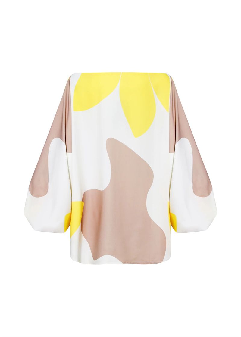 Damekjole med trykk og lanterneermer, løs topp, fasjonabel duskkant, todelt_voghion.com