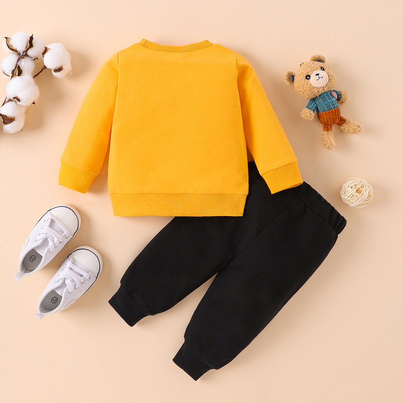 Mother&Kids Round neck long sleeve printed letter top and black trousers baby girls casual two-piece suit_voghion.com