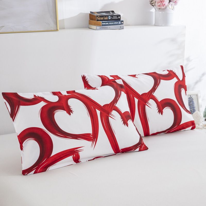 3D Printed Heart Pattern Polyester Bed Skirt Fitted Sheet With Elastic Hem, Romantic Couple Bedding Set,_voghion.com