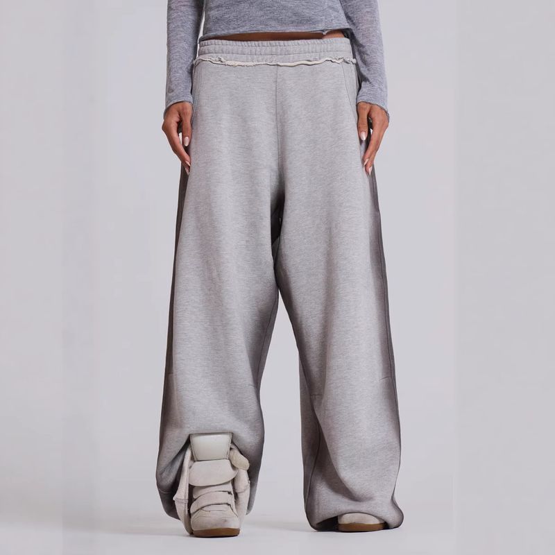 Unisex Oversized Streetwear Jogger Pants - Atmungsaktive Polyester Casual Sweatpants mit Taschen, Grau, S/M/L_voghion.com