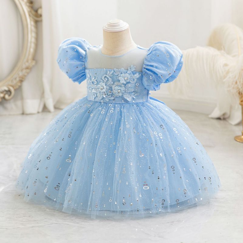2024 nouvelle robe d'hôte pour enfants robe de soirée pour fille de fleur d'un an robe de princesse florale à manches bouffantes robe en gaze en stock_voghion.com