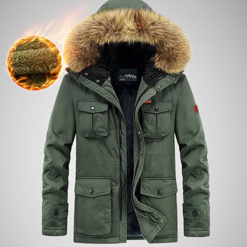 Giacca invernale nuova con fodera in pile, cappotto in cotone con cappuccio di media lunghezza, casual da uomo, per ragazzi, spesso_voghion.com