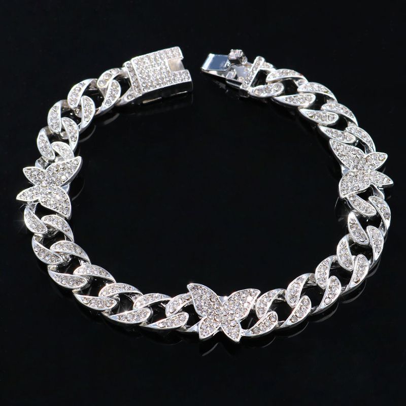 Accessoires Mode Ingelegde Cubaanse Enkelband Hiphop Hip Hop Diamant Vlinder Enkelband_voghion.com