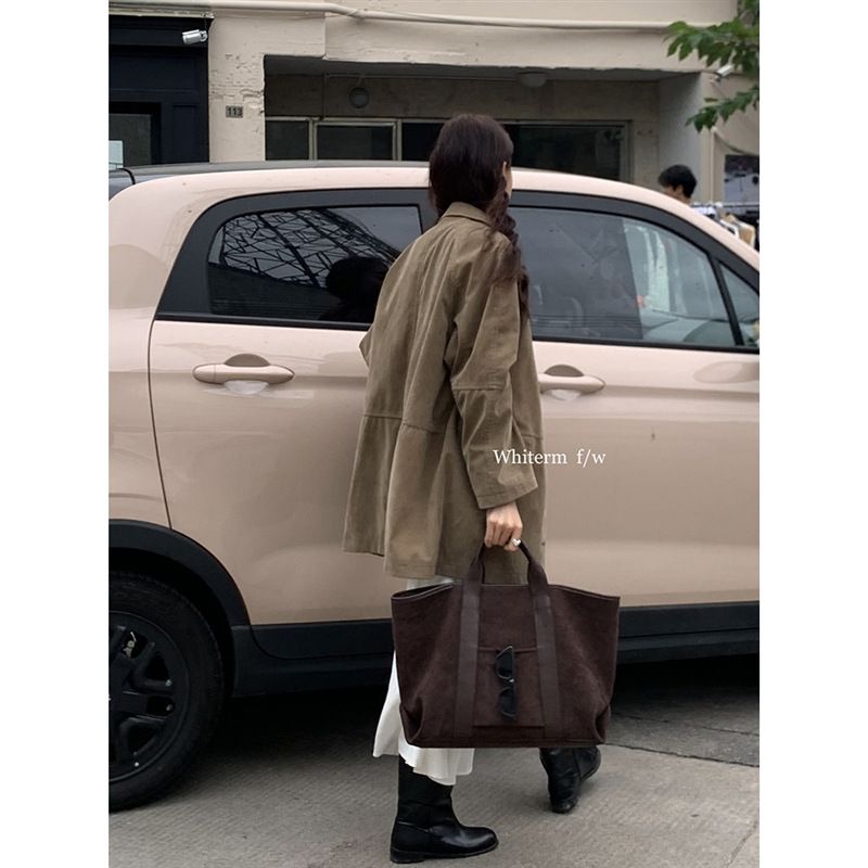 Mourou Chen versione coreana 2024 nuova borsa da donna in pelle scamosciata, semplice e alla moda, grande borsa_voghion.com