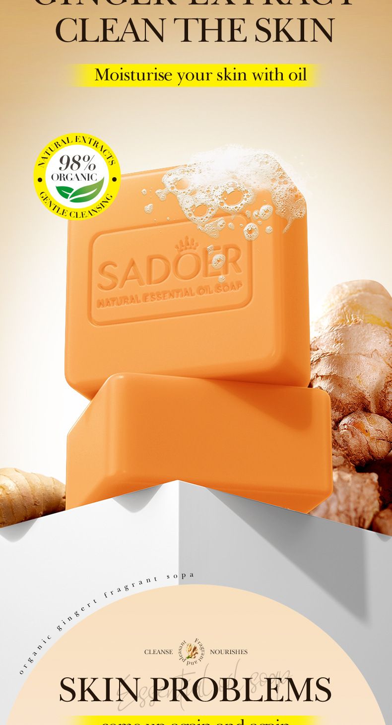 Handmade Soap SADOER Rose Ginger Vegetable Essential Oil Soap 100g Bath Soap Cleansing Body Natural Moisturizing Hand & Body Soap For Dry Skin,_voghion.com