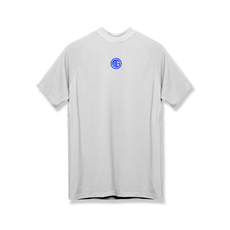 Maglietta sportiva da uomo in seta di latte elastica, a maniche corte, con collo alto, ad asciugatura rapida, per allenamento, fitness, body estivo_voghion.com