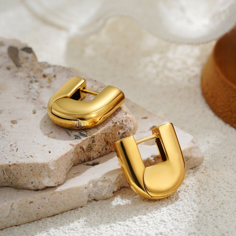Unisex Simple Geometric U Shaped Earrings For Women With Cold Temperament Metal Niche Versatile Earrings_voghion.com