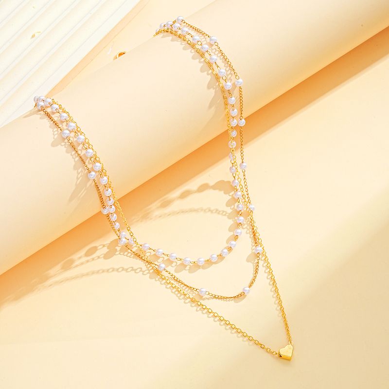 new fashion grateful design pearl love three layer necklace light luxury temperament women's necklace_voghion.com