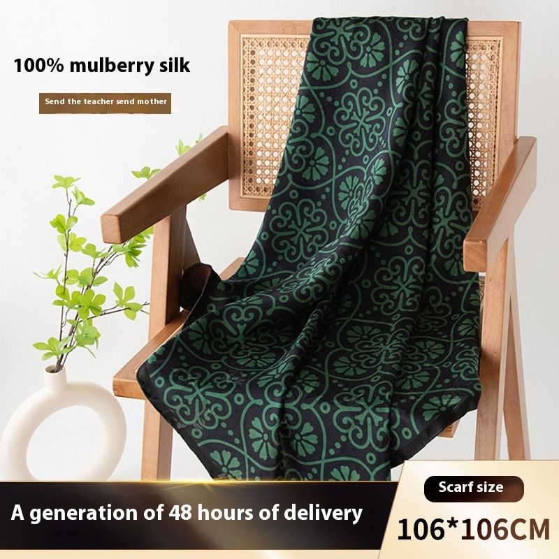 100% Maulbeerseide, echter Seidenschal als Geschenk für Mama und Schwiegermutter, duftende Wolkengaze, vielseitig bedrucktes Quadrat_voghion.com