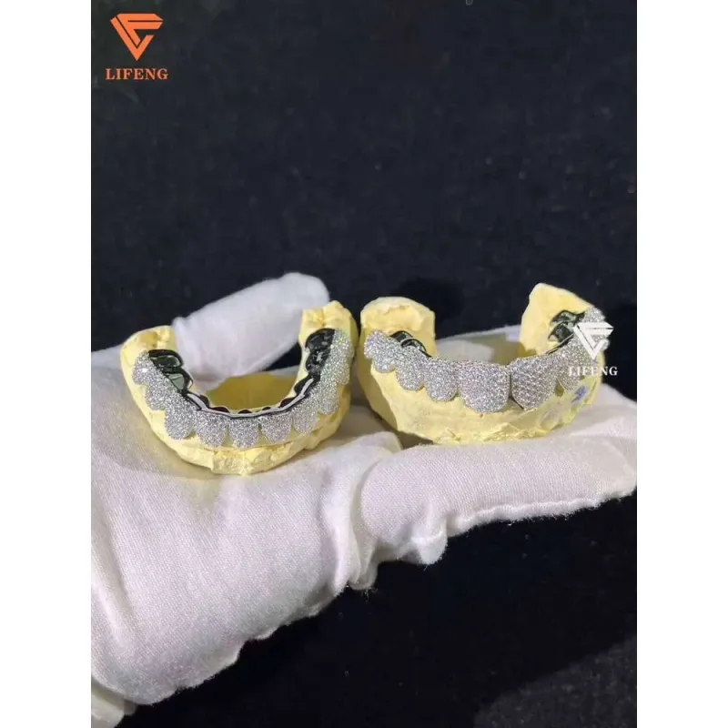 Deep Perm Cut Custom VVS Moissanite Hip Hop Honeycomb Grills For 16/20 Teeth White Gold Dia Ice Out Grillz Jewelry_voghion.com