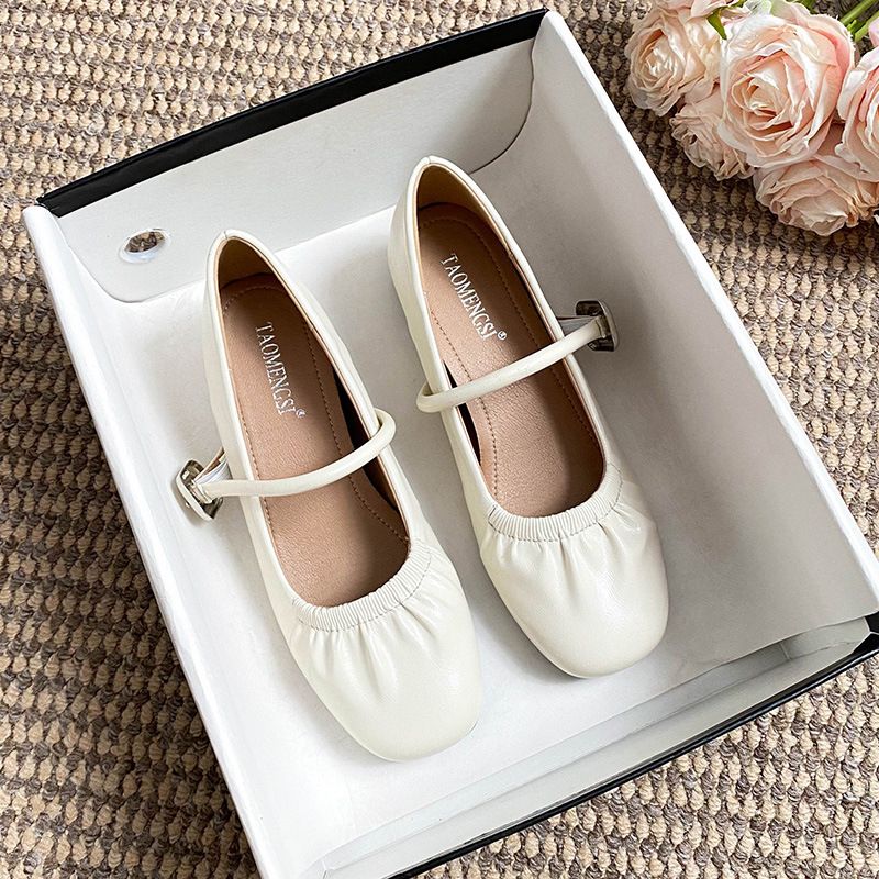 7229 Yixin Da French Mary Jane para mujer, correa, tacto de alta gama, elegante diseño fruncido, zapatos individuales plateados con cierre oculto_voghion.com