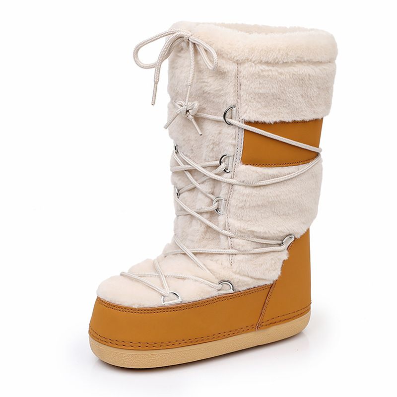 Bottes de neige montantes en patchwork de fourrure d'agneau et de laine d'agneau, nouvelle collection 2025_voghion.com