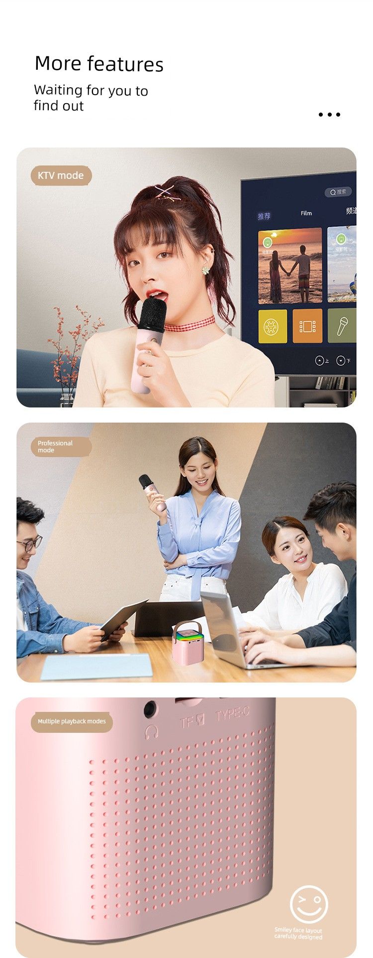 Hordozható Bluetooth otthoni vezeték nélküli karaoke hangszóró mikrofonnal kültéri énekes kis családi KTV-hez_voghion.com