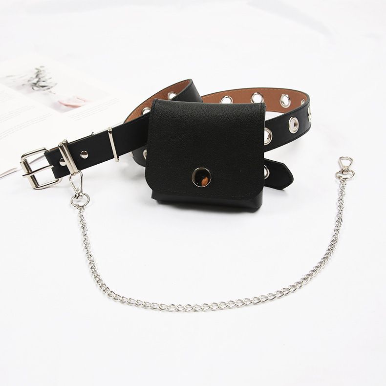Chaîne suspendue à une seule rangée de boucle de style punk droit avec ceinture de sac_voghion.com