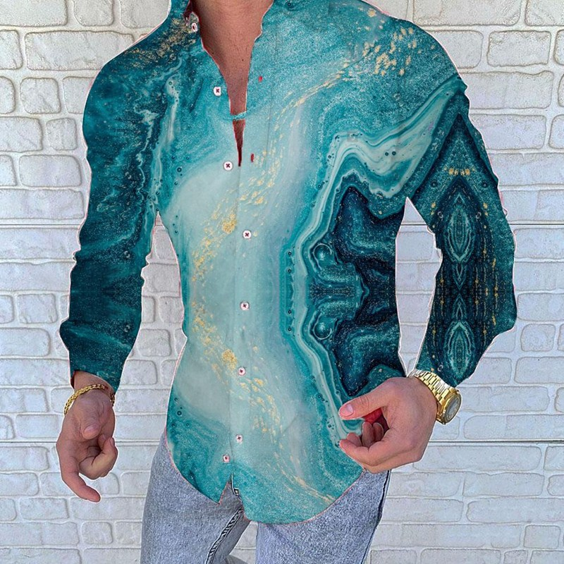 Camicia stampata slim a maniche lunghe da uomo di nuova moda 2022 Camicie casual nere Top Camicie da atleta per uomo918_voghion.com