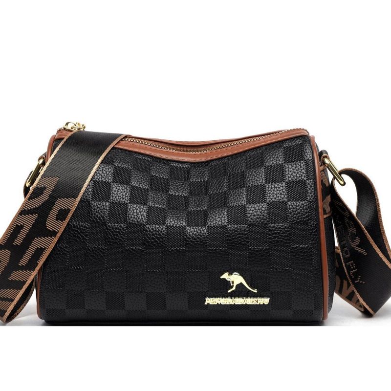 2024 New Women's Soft Leather Shoulder Fashion Wide Strap Plaid Embossed Practical Large Capacity Pillow Bag_voghion.com