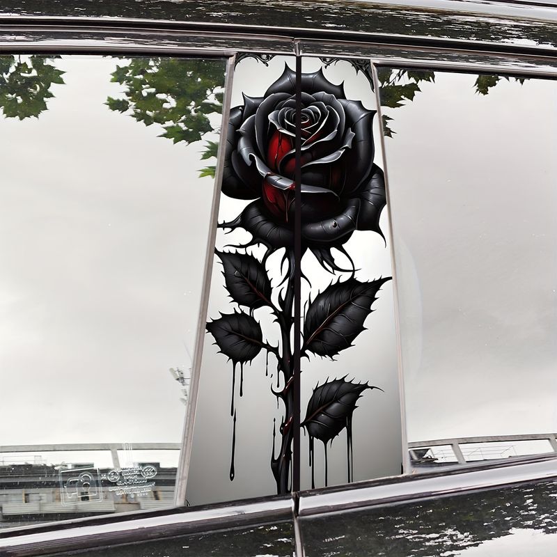Center Column Personalized Creative B-Pillar Protective Film Black Rose Flower Anime Decoration Car Sticker_voghion.com