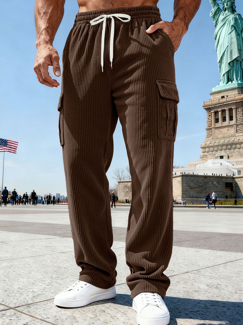 Men's Heavyweight Corduroy Work Pants – Vintage Casual Straight-Leg Trousers With Utility Pockets– Relaxed Fit For Urban Commuting_voghion.com
