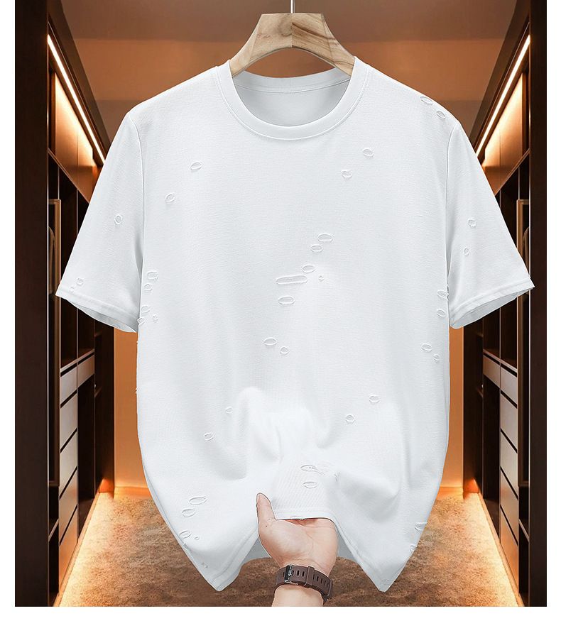 Herrkläder Nya Trendiga Märken Hål Kortärmad Herr T-shirt Stor Storlek Ledig Sommar Plus Tjock Plus Casual Super Tjock_voghion.com
