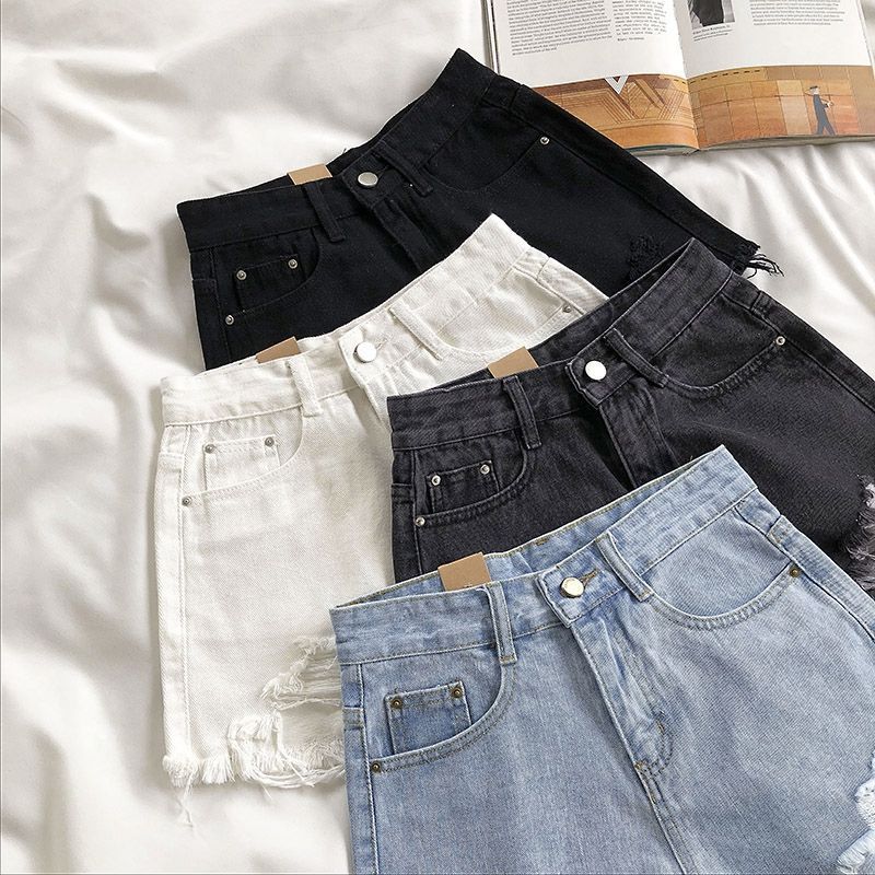 Women's Clothing Light Colored Denim Shorts Women's High Waisted Light Wash Denim Shorts With Distressed Hem & Ripped Details - Stretchy Comfort Fit_voghion.com