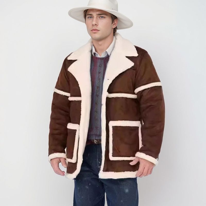 Veste doublée polaire CT automne-hiver style britannique, manteau chaud à col rabattu et peau lainée intégrée pour homme_voghion.com