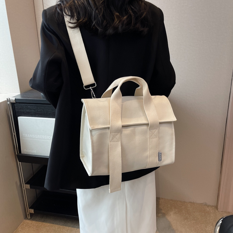 Große Canvas-Tasche, neues modisches, schlichtes und vielseitiges Design, farbiger, breiter Schultergurt, handtragbare Umhängetasche für Pendler_voghion.com