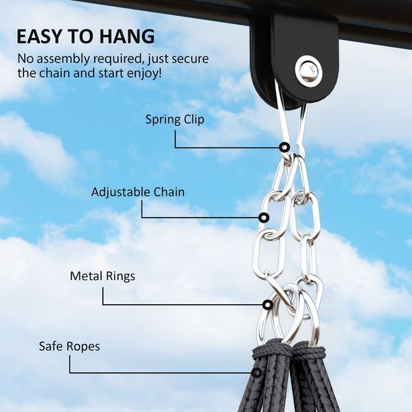 Hammock Swing Chair, Macrame Hanging Chair With Large Cushion, Chain, Steel Frame For Indoor Outdoor Use, Dark Gray_voghion.com