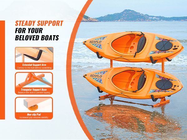 VEVOR Freestanding Kayak Storage Rack, Kayak Stand For 4 Kayak Canoe Paddleboard, Heavy-duty Steel Kayak Hanger Holder With Padded Arms And Adjustable Width, 220LBS Max Load, For Indoor Outdoor Garage_voghion.com