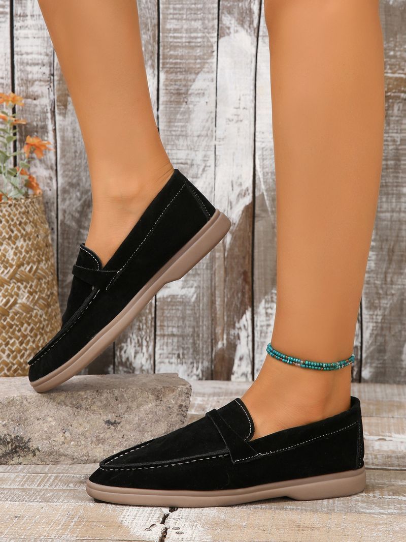 Slip-On-Loafer für Damen, mattierte, flache Retro-Einzelschuhe, große Freizeitschuhe_voghion.com