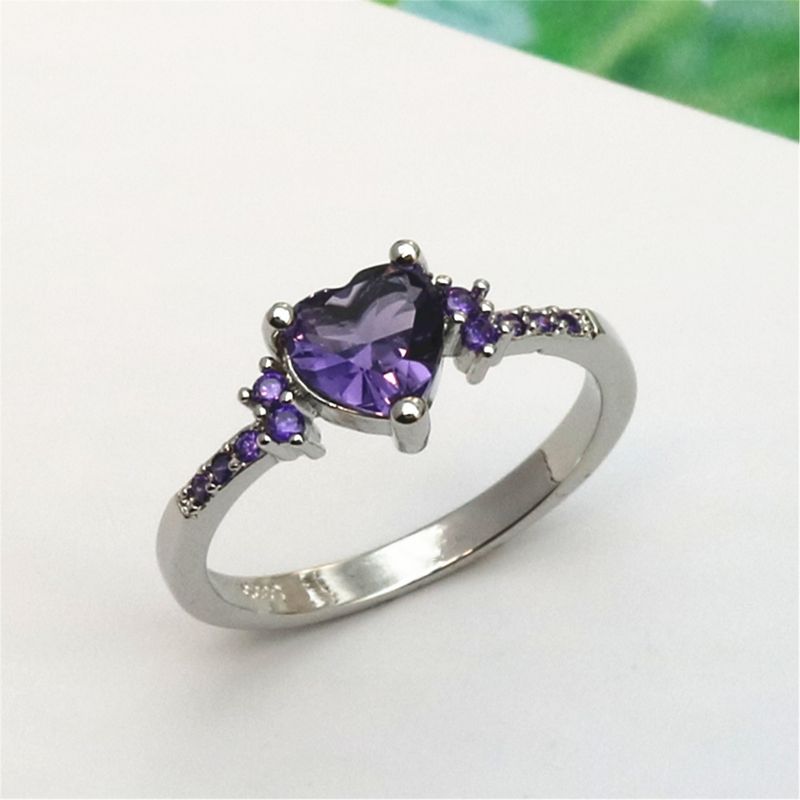 Anello in argento con zircone naturale e ametista, alla moda, a forma di cuore, gioiello da donna_voghion.com