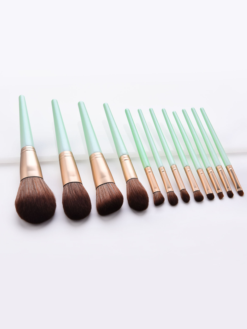 12 tk Roheline kvaliteetse meigipintsli komplekt + meigipintsli kott suur otsemüük tehases FINDCOLOR_voghion.com