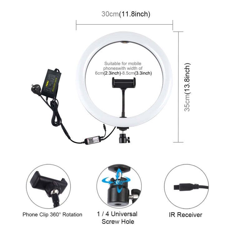 PULUZ 30 cm RGB-LED-Ringlicht mit Stativ, Telefonklemme und Kugelkopf._voghion.com