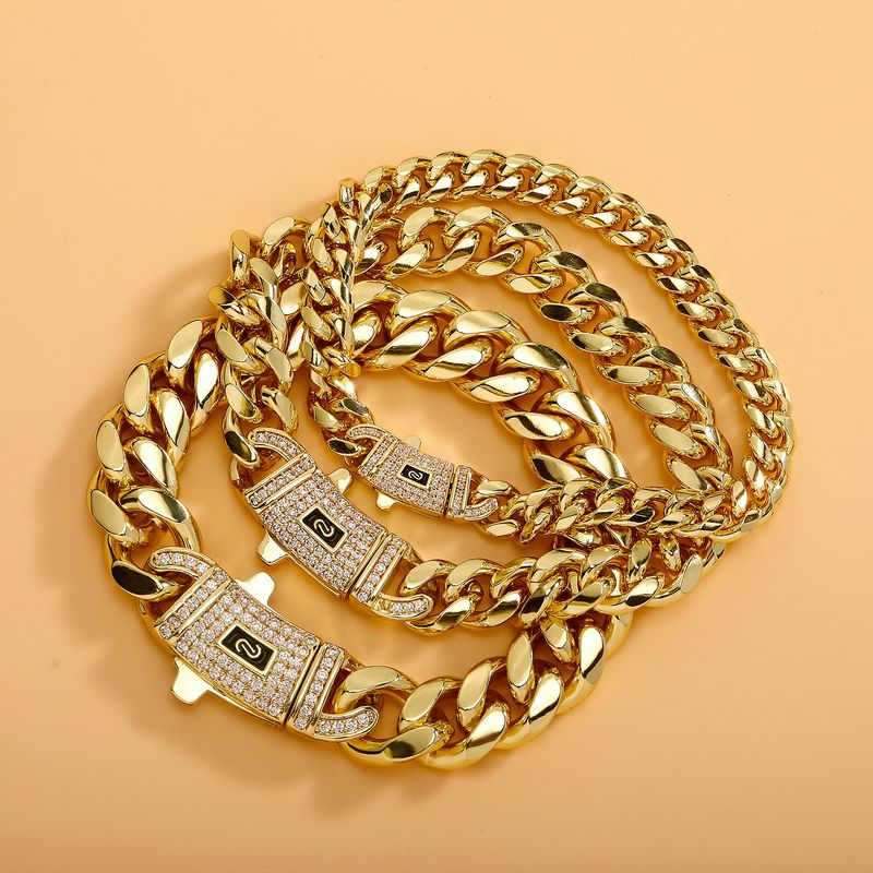 Sieraden voor heren en dames, roestvrijstalen Cubaanse schakelketting, titaniumstaal, hiphopstijl, dikke ketting, gegalvaniseerd, kleurvast, maten 7-11_voghion.com