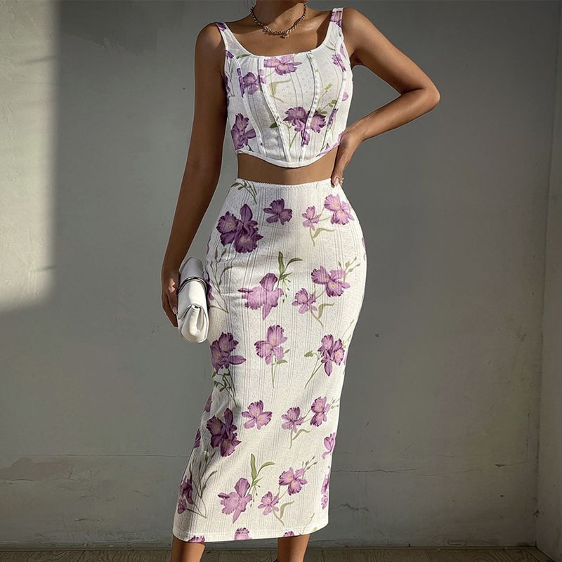 Set gonna da donna sexy con canotta stampata piccola canotta slim fit avvolgente_voghion.com