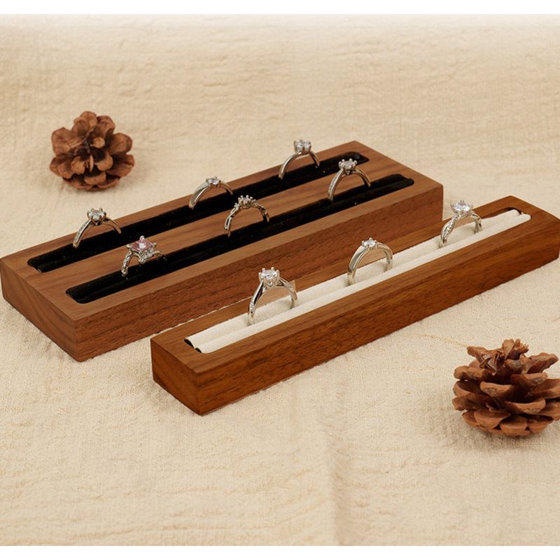 Porta anelli in noce nero, espositore per anelli, vassoio per gioielli con anelli in velluto_voghion.com