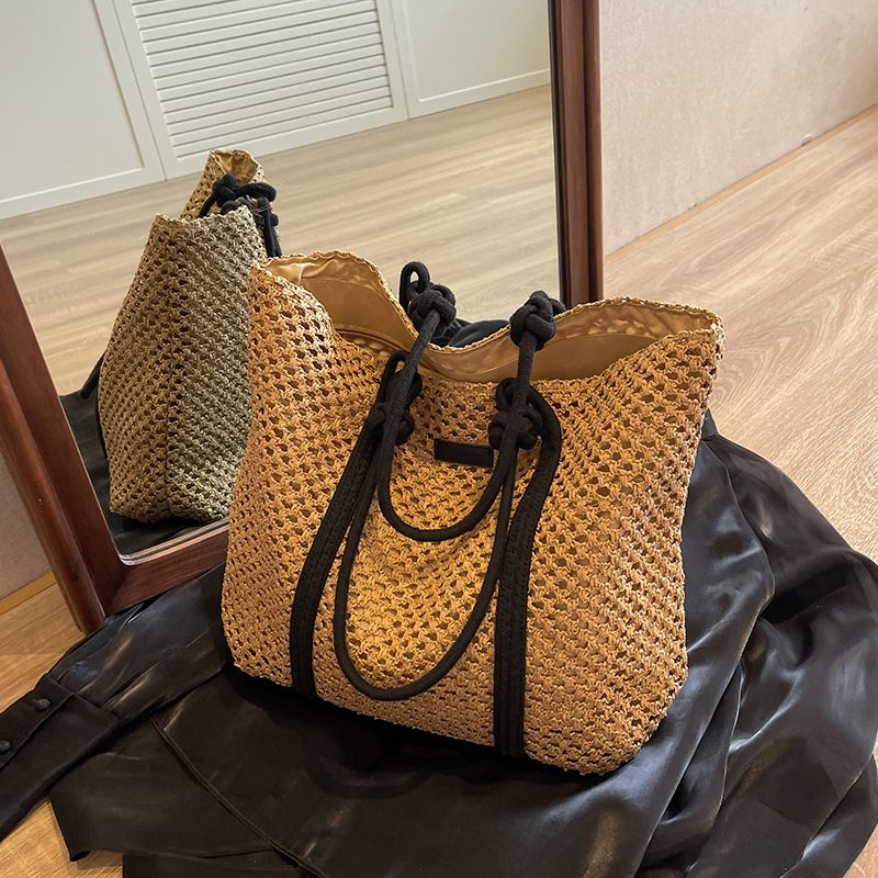 Elegante borsa da donna in paglia intrecciata, borsa da spiaggia per le vacanze, casual, shopper, tote, con manico superiore, alla moda, sottobraccio, a tracolla_voghion.com