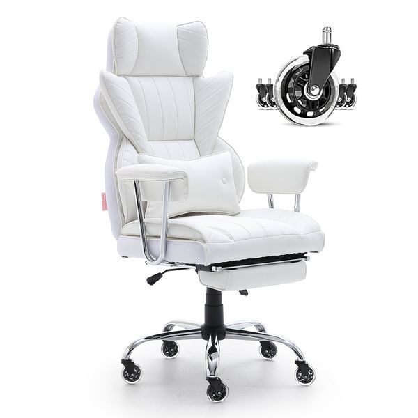 Reclining Office Chair With Footrest, Heavy Duty PU Leather Wide Office Chair, Big And Tall Executive Office Chairs With Lumbar Support, Strong Met_voghion.com