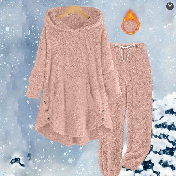 Women's Fleece Hooded Tracksuit Set - Soft & Warm Winter Lounge Wear, Long Sleeve Pullover With Pants, Casual Outfit For Women_voghion.com
