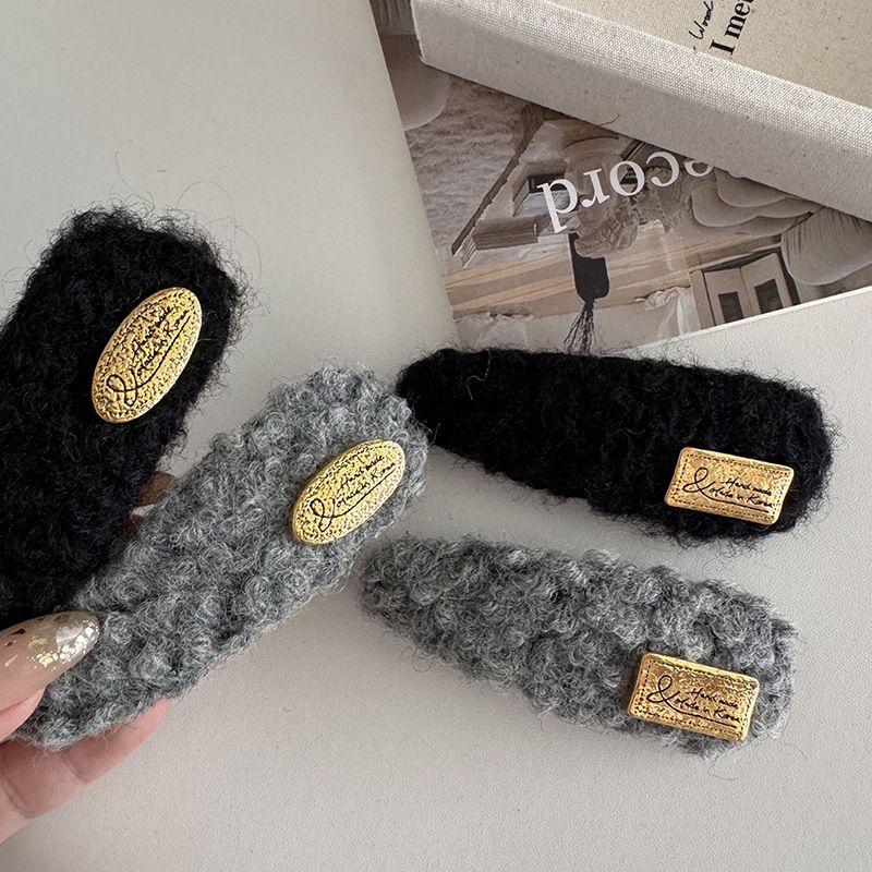 Korean Style Autumn And Winter Wool Gold Standard Oval Rectangular Hairpin Sweet All-match Bangs Side Clip New Hair_voghion.com