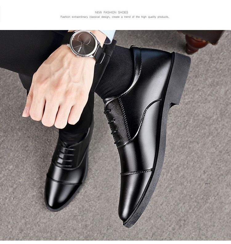 Men's Classic Business Casual Leather Shoes - Soft PU Square Toe Lace-Up Dress Shoes For Office & Daily Wear_voghion.com