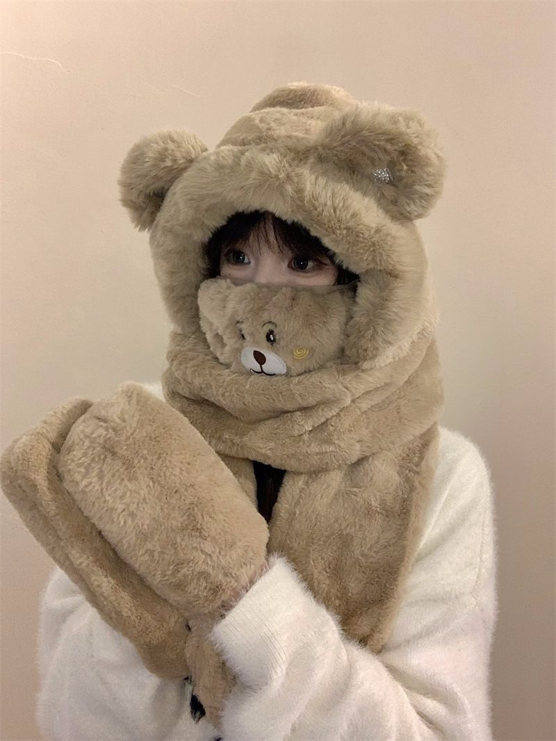 Set di cappello invernale soffice, sciarpa, guanti, berretto morbido in maglia con paraorecchie e accessori floreali staccabili, calda fodera in pile, coulisse regolabile_voghion.com