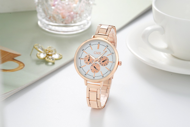 Nuovo orologio in lega da donna semplice e popolare con cinturino in acciaio a tre occhi falsi sottili_voghion.com