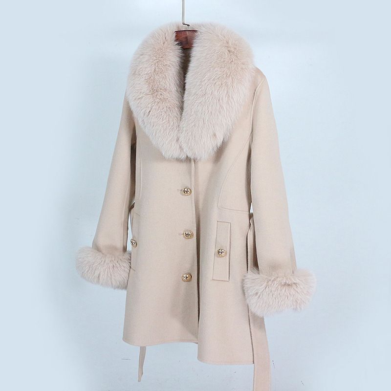 Women's Clothing new autumn and winter mid length thickened slim fit detachable collar wool coat_voghion.com