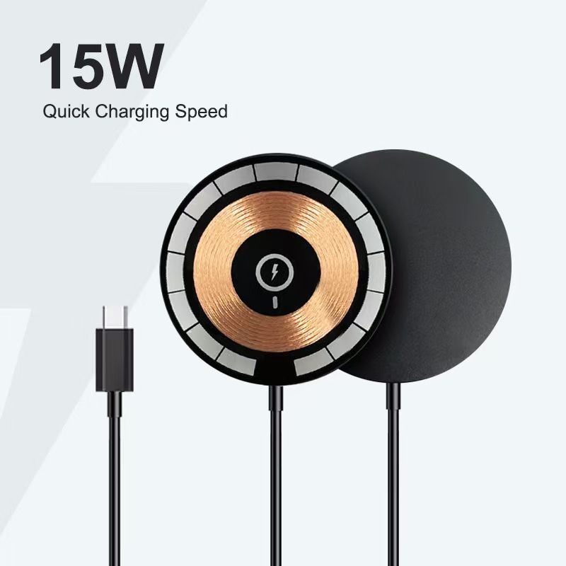 15W snelle draadloze oplader met magnetische uitlijning, transparant ontwerp, Type-C-poort - Universele Qi-gecertificeerde oplader voor iPhone, Samsung en meer_voghion.com