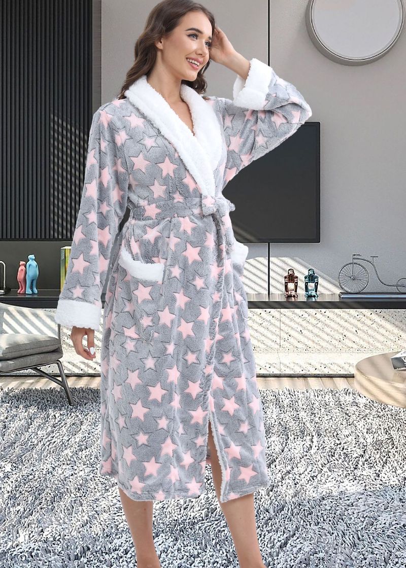 Underwear & Sleepwears Long Style Nightgown Loungewear Flannel Robe Long Sleeve Bathrobe Sleepwear Loungewear Soft Cozy Nightgown With Pockets_voghion.com