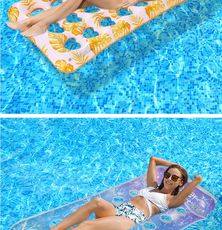 Gradient Transparent Mesh Floating Bed With Foldable Backrest - Inflatable Lounge Chair For Pool & Lake (Quick-Dry Heavy-Duty PVC Portable Design)_voghion.com