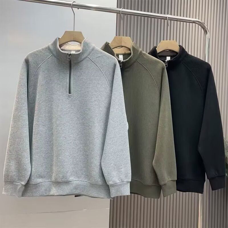 Halbhoher Sweatshirtkragen für Herren, modischer neuer Stil, vielseitige Basiskleidung, lockerer Überzieher mit halbem Reißverschluss für den Herbst_voghion.com