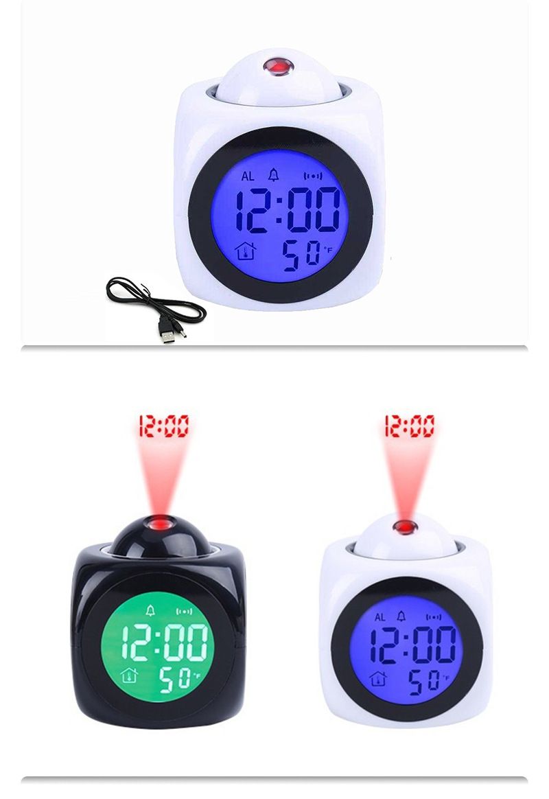 Sveglia con proiezione LED multifunzionale con annuncio vocale, display digitale per camera da letto e ufficio_voghion.com