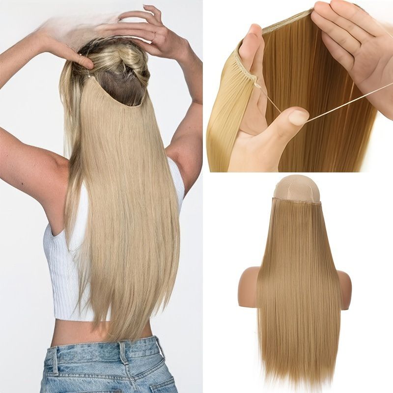 Elastische vislijn haarextensies chemische vezel haarextensies vrouwen dragen van nature steil haarstukken_voghion.com