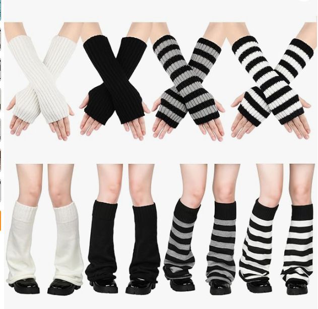Long Striped Gloves New Autumn And Winter Wool Sleeves Men And Women Medium Length Knitted Warm Fingerless Sleeves_voghion.com